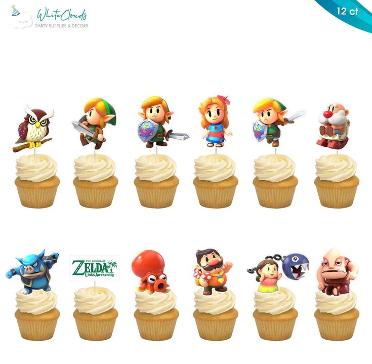 the cupcakes are decorated with nintendo characters