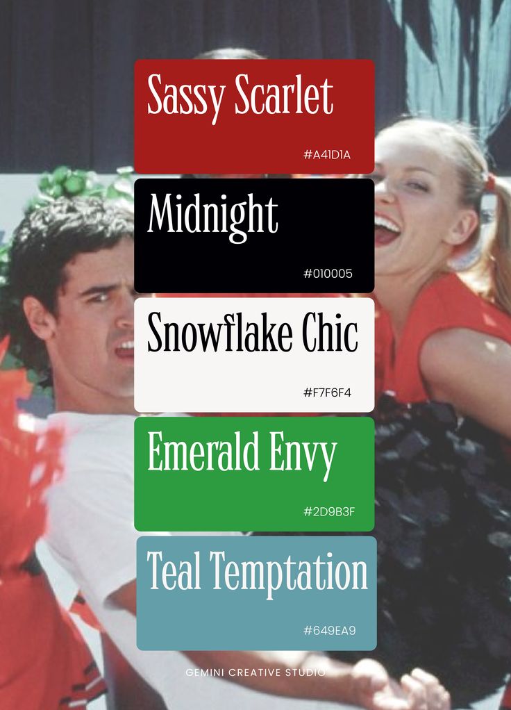 an advertisement for snowflake chic featuring two girls and a man in red