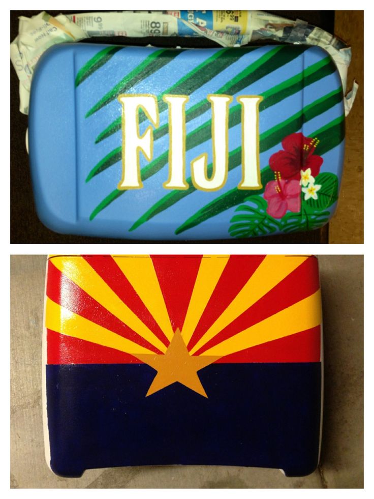 two suitcases that have been painted with the flag of arizona and the word flui on them