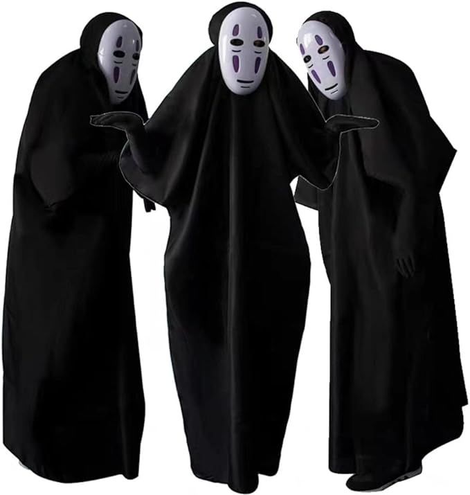 Spirited Away No Face Man Kaonashi Costume Full Set Step into the Enigmatic World of Spirited Away with Our No Face Man Kaonashi Cosplay Costume! Unveil the mystery and allure of Studio Ghibli's Spirited Away with our meticulously crafted No Face Man Kaonashi Cosplay Costume. Made from high-quality polyester, this costume set offers an authentic and comfortable cosplay experience, allowing you to transform into the enigmatic character from the beloved anime film.👻👺 Beekeeping Suit, The Mask Costume, Up Halloween Costumes, Country Hoodie, Halloween Adventure, Hospital Gown, Resort Shirt, Male Cosplay, No Face