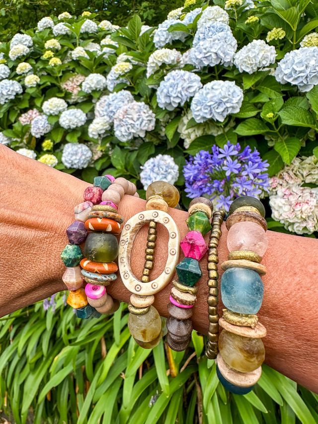 The Twine & Twine Intricate Tribal Stack is designed using globally sourced beads. They can be worn individually or stacked up. Fits wrist size 7".