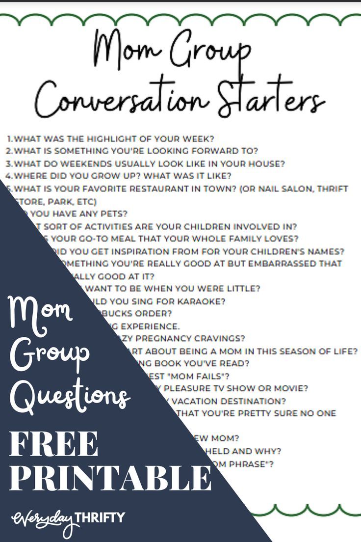 the mom group conversation starter is shown in black and white