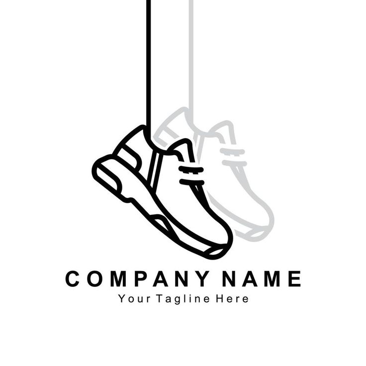 a black and white logo with a shoe hanging on a hook in the middle of it