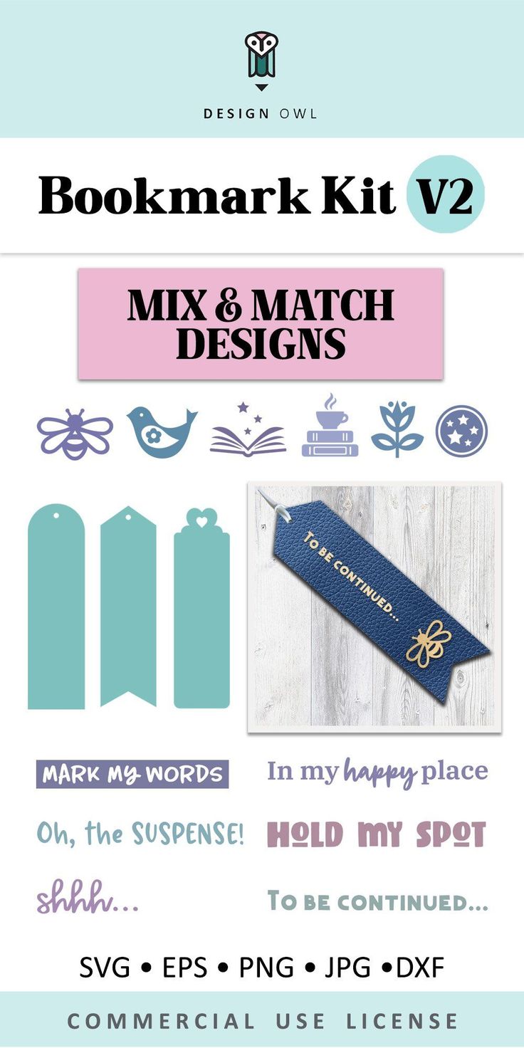 the bookmark kit v2 for mix and match designs is shown in this image