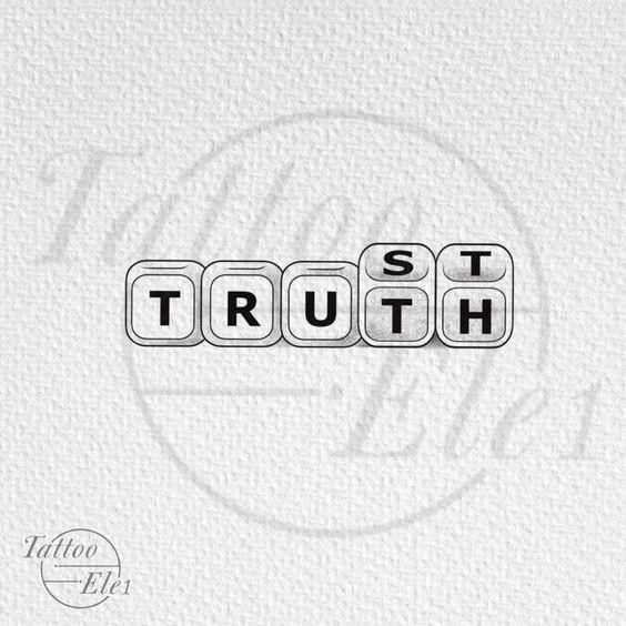 the word truth spelled in scrabble type on white paper with black and white lettering