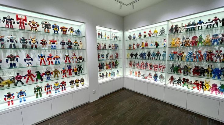 a display case filled with lots of different types of action figures