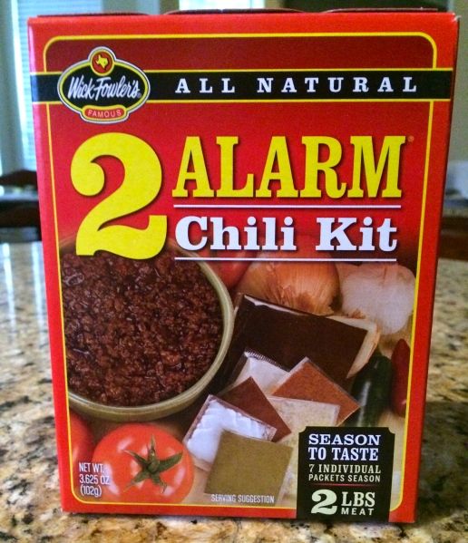 2 alarm chili kit sitting on top of a counter