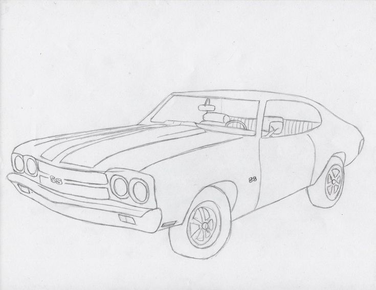 a pencil drawing of a muscle car