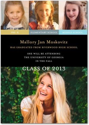 the graduation announcement is shown with four photos on it and text that reads, class of 2014