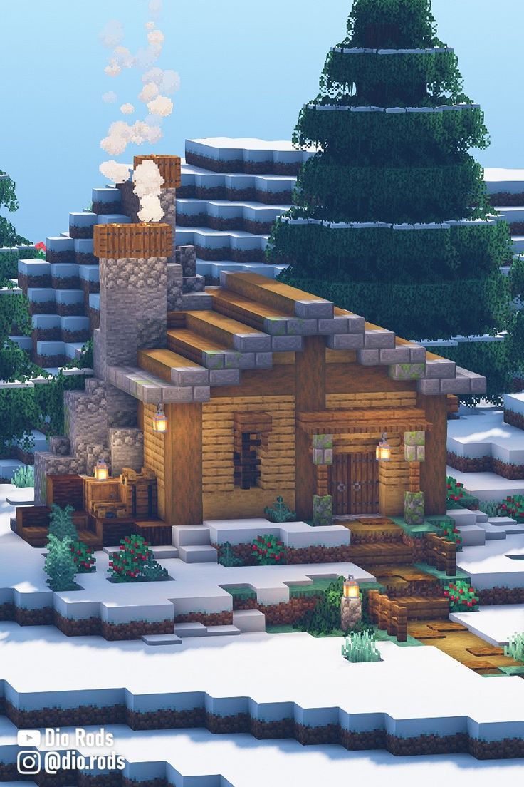 Minecraft Starter House in the Snowy Biome! This Snow Cabin can the the perfect addition to any minecraft world. Chalet Minecraft, Minecraft Wooden House, Minecraft Cabin, Minecraft Small House, Minecraft Starter House, Minecraft House Ideas, Case Minecraft, Minecraft Decoration, Minecraft Houses Survival