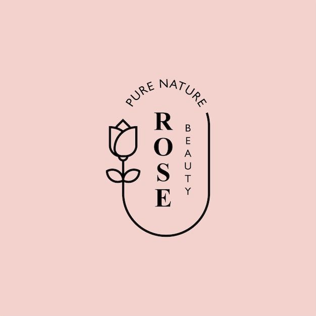 the logo for rose beauty is shown in black and white on a pale pink background