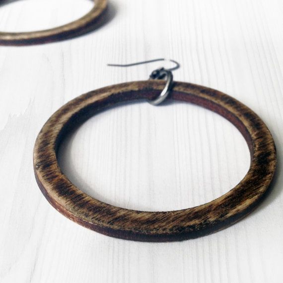 25.99 - Rustic Wooden Hoops  These Wooden Hoops have a worn, rustic look that pair perfectly with your favorite T-shirt and Jeans.  They are made of 1/8 wood Brown Single Hoop Earring As Gift, Brown Small Hoop Earrings As Gift, Brown Hoop Earrings For Gift, Minimalist Brown Hoop Earrings For Gift, Brown Hoop Earrings Gift, Brown Hoop Single Earring, Minimalist Brown Hoop Earrings For Everyday, Everyday Brown Hoop Earrings With Ear Wire, Brown Single Hoop Earring