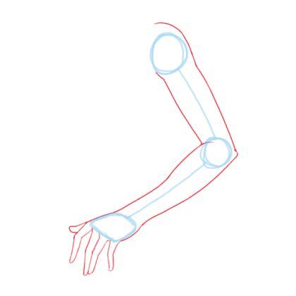 a drawing of a hand holding something in it's right arm with the thumb extended