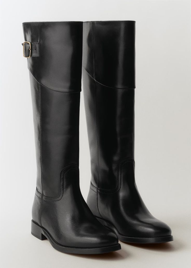 Buckles leather boots - Women | MANGO USA Leather Knee-high Boots With Wide Calf And Snip Toe, Leather Knee-high Boots With Reinforced Heel For Work, Workwear Boots With Buckle Closure And Almond Toe, Almond Toe Boots With Buckle Closure For Work, Knee-high Leather Lined Boots For Work, Leather Knee-high Boots With Leather Lining For Workwear, Calf Leather Boots With Buckle Closure And Square Toe, Square Toe Calf Leather Boots With Buckle Closure, Calf Leather Moto Boots With Reinforced Heel For Work