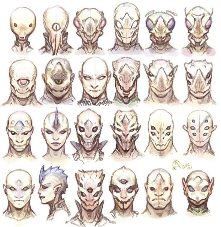 an artist's drawing of alien heads