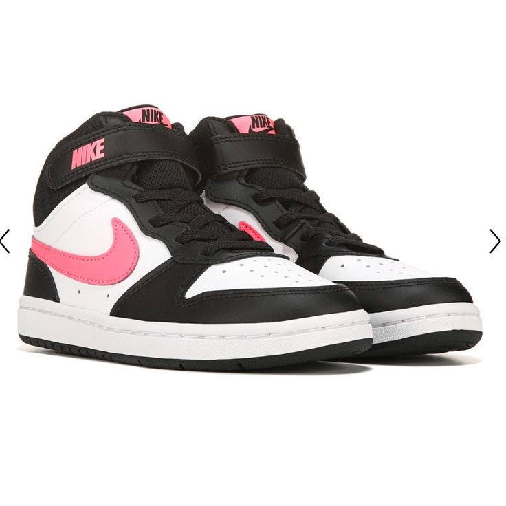 Brand New Black, White & Pink High Top Nikes Sporty High-top Sneakers For School, Nike Sporty High-top Sneakers With Round Toe, Sporty High-top Skate Shoes For School, Nike Sporty Sneakers For School, Casual High-top Basketball Shoes For School, Nike Sporty Skate Shoes For School, Mid-top Synthetic Sneakers For School, Nike Sporty Ankle-high High-top Sneakers, Synthetic Mid-top Sneakers For School