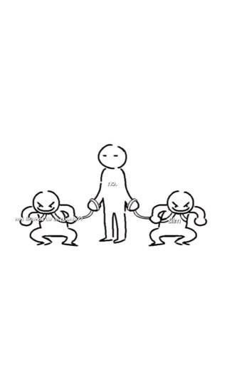 a stick figure holding hands with another person in front of him and the other line drawing is