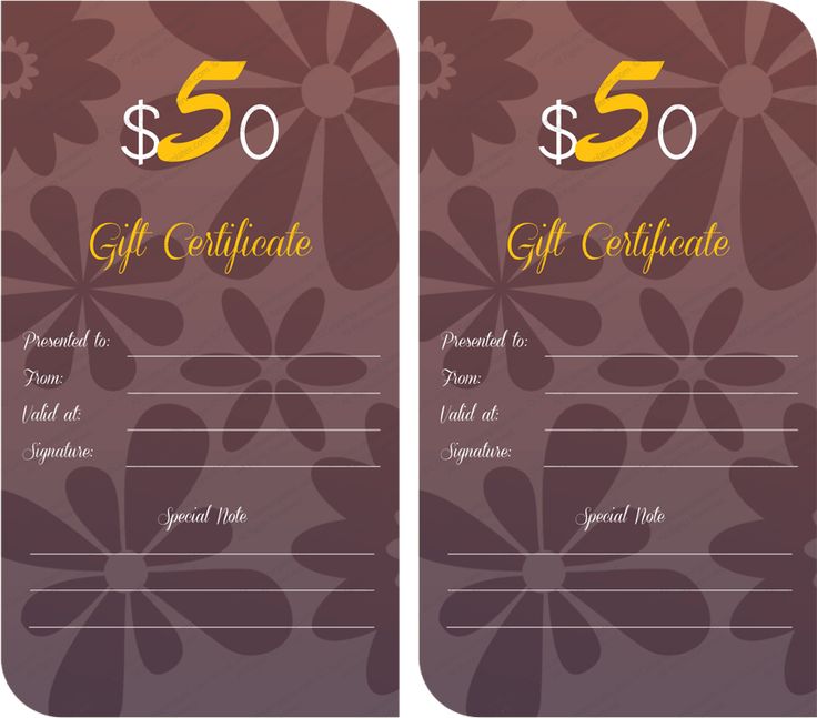 two gift cards with the words $ 50 and an image of a flower pattern on them