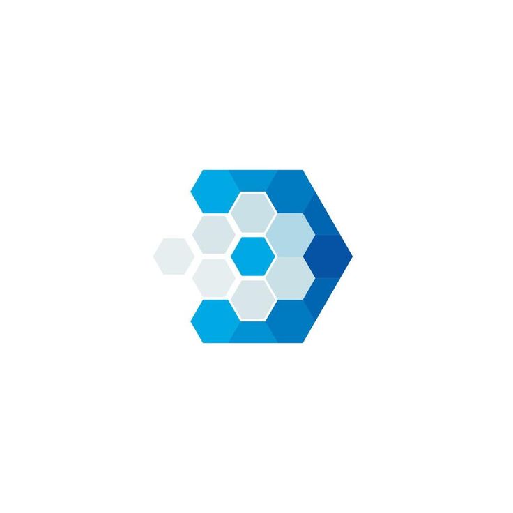 hexagonal logo design with blue and white colors on the bottom half of it