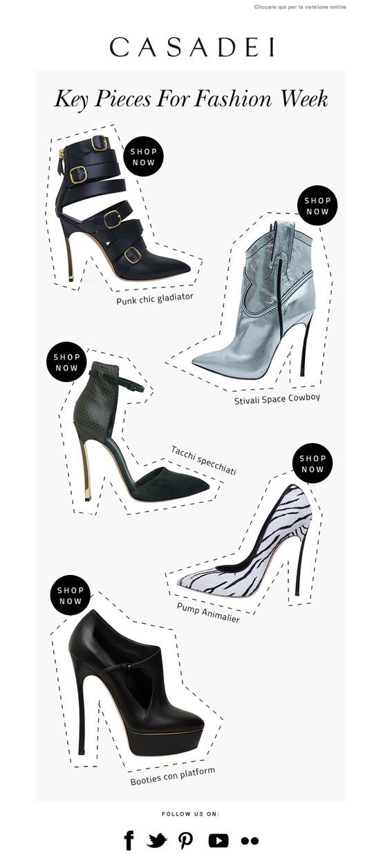 a poster with different types of shoes and heels on it's front page, which includes