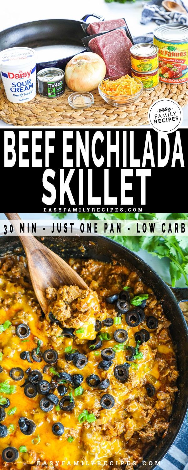 the recipe for beef enchilada skillet is shown