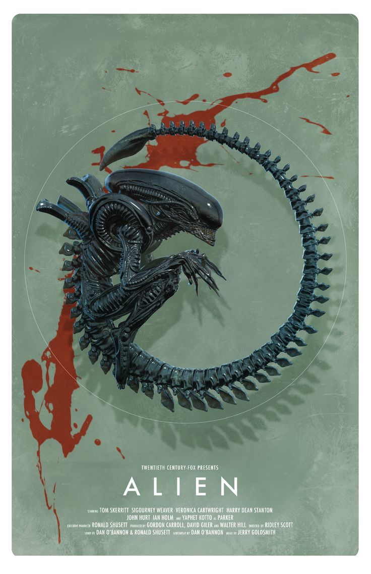 an alien movie poster with blood splattered on it