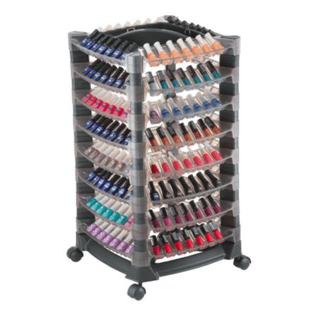 The Dompel Lotus Manicure Trolley is the perfect storage solution for all your nail essentials. With eight spacious shelves, you can easily organize and store your nail polish, tools, and accessories. The trolley is made of high-quality materials and is designed to be durable and long-lasting. The sleek and stylish design makes it a great addition to any salon or home workspace. Color: Black. Nail Studio Ideas Home, Nail Polish Wall Rack, Nail Polish Shelf, Office Nails, Nail Salon Interior, Nail Station, Nail Polish Storage, Nail Polish Organizer, Nail Room