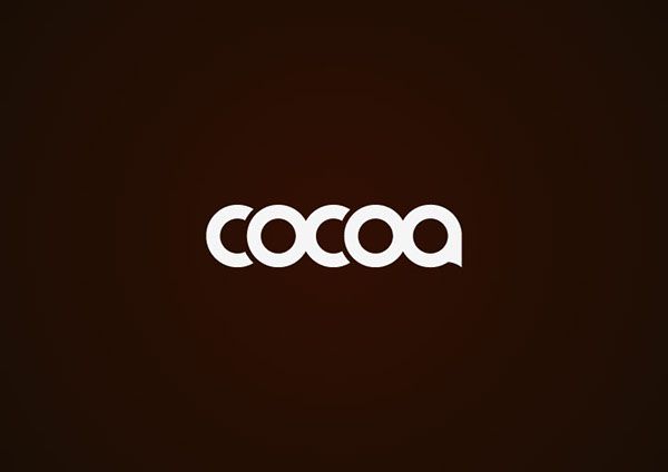 the word cocoa written in white on a dark background