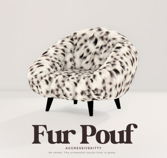 an animal print chair with the words fur pouf across it's legs and feet