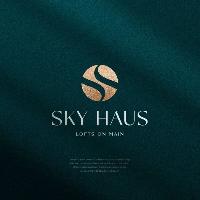 the logo for sky haus lofts on main is shown in gold and green