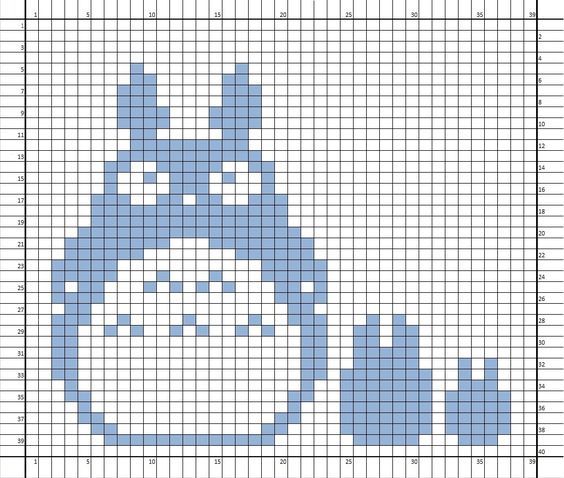 a blue and white cross stitch pattern with an image of a cartoon character on it