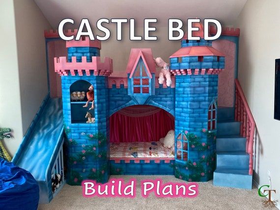 there is a castle bed in the room