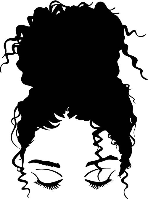 the silhouette of a woman's face with curly hair