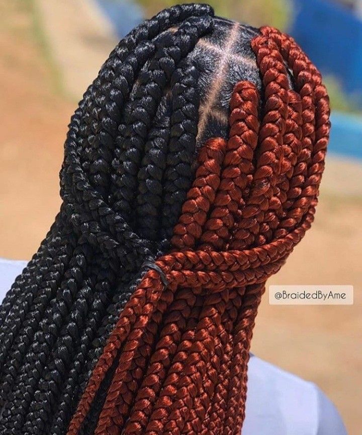 Colour Box Braids, Orange Box Braids, Box Dreads, Black Hair Updo Hairstyles, Burnt Ends, Braided Hairstyles For Black Women Cornrows, Orange Box, Big Box Braids Hairstyles, African Hair Braiding