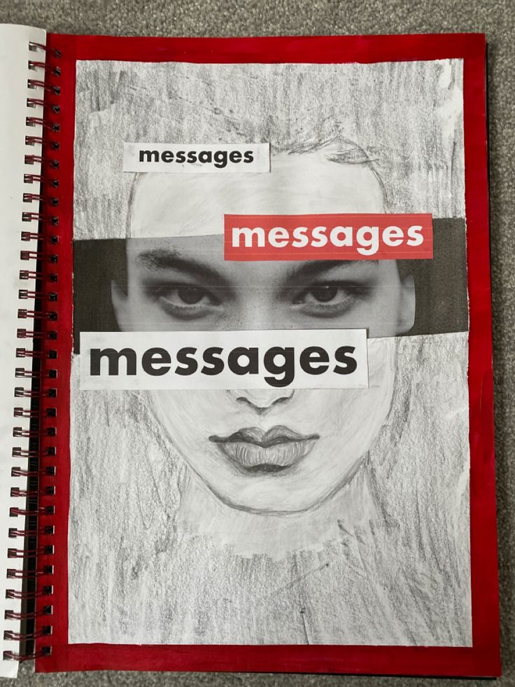 a drawing of a woman's face with the words messages on it