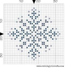 the cross stitch pattern is shown in black and white, with an arrow pointing to it