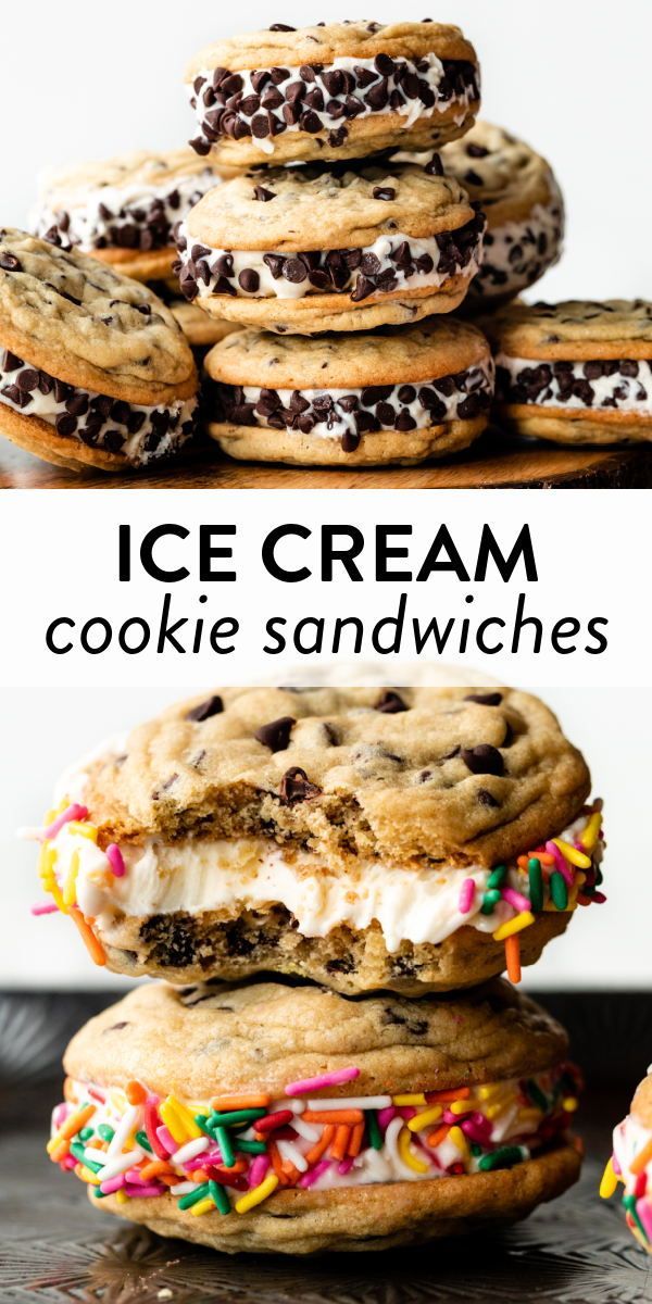 ice cream cookie sandwiches stacked on top of each other