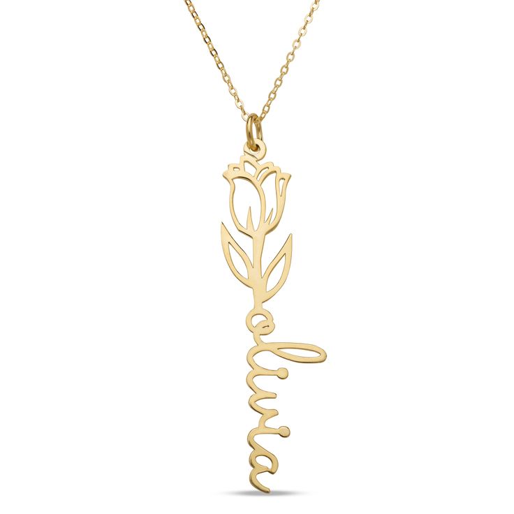 "Personalized Name Necklace with Birth Flower! The most unique jewelry you can find, the perfect gift for you or your loved one.  A simple necklace with your name and birth flower is a very personal gift. It's a customized necklace. You can add name or any word and choose flower. The necklace is available in 10K and 14K Gold with rolo chain 18\". The approximate weight is 5gr. The nameplate necklace available in one size: - 16mm length x 57mm height" Elegant Customized Flower Pendant Necklace, Elegant Customizable Flower Necklace, Elegant Customizable Flower Shaped Necklace, Customized Flower Pendant Necklaces For Personalized Gifts, Rose Gold Flower Necklace With Birth Flower, Elegant Gold Plated Birth Flower Necklace, Customized Flower Pendant Necklace As A Personalized Gift, Gold Dainty Name Necklace With Birth Flower, Customized Flower Pendant Necklace For Personalized Gift