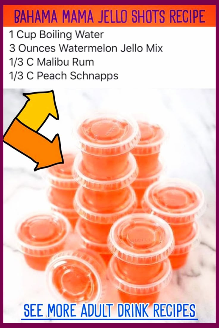 orange jello shots are stacked on top of each other with an arrow pointing to them