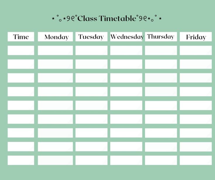 a green and white printable class timetable