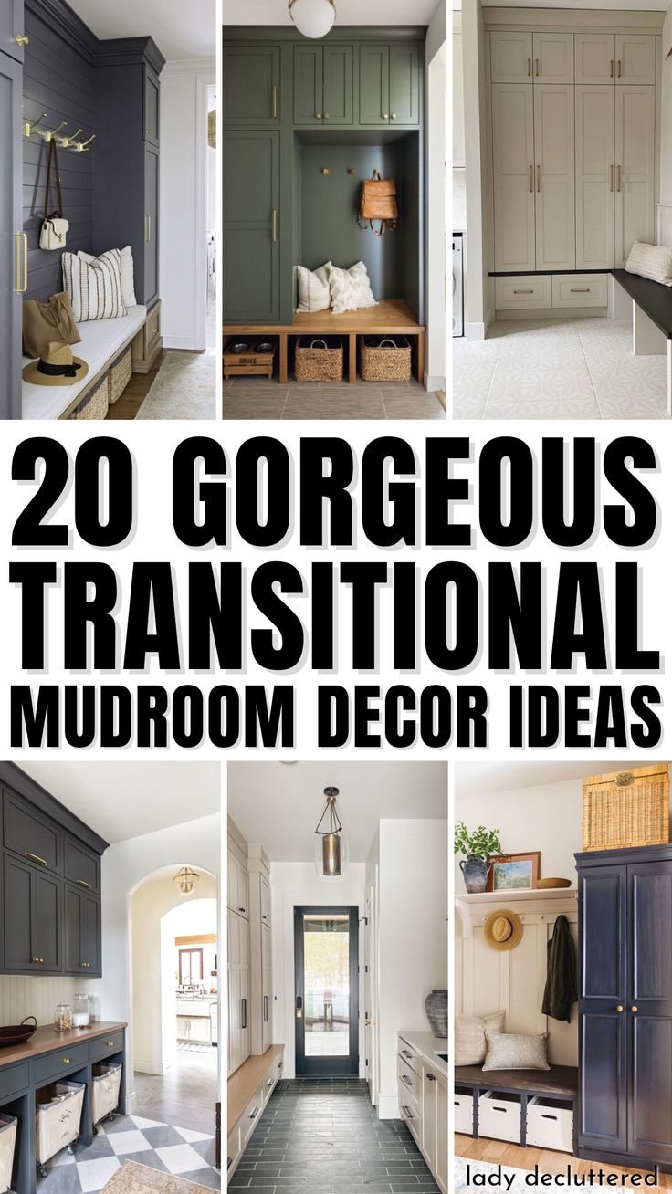 20 Gorgeous Transitional Mudroom Decor Ideas Transitional Mudroom, Mudroom Decor Ideas, Modern Farmhouse Mudroom, Transitional Home Decor Ideas, Small Mudroom Ideas, Mudroom Cubbies, Functional Mudroom, Mudroom Remodel, Farmhouse Mudroom