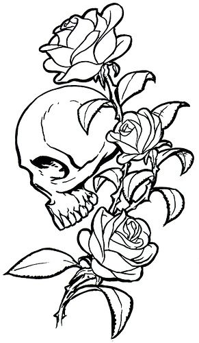 a skull and roses tattoo design