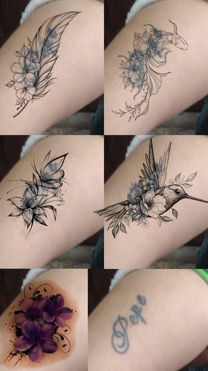 several pictures of different tattoos with flowers on them