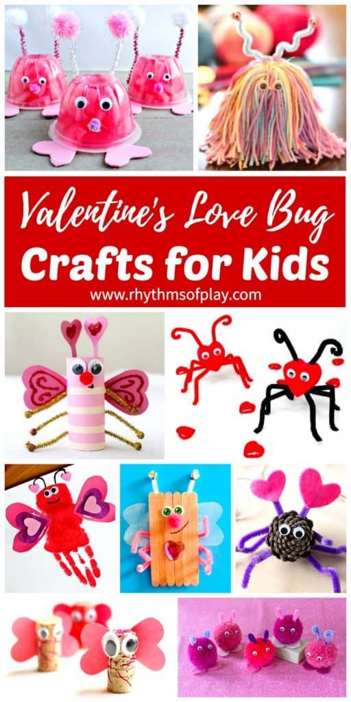 valentine's love bug crafts for kids with text overlay that reads valentine's love bug crafts for kids