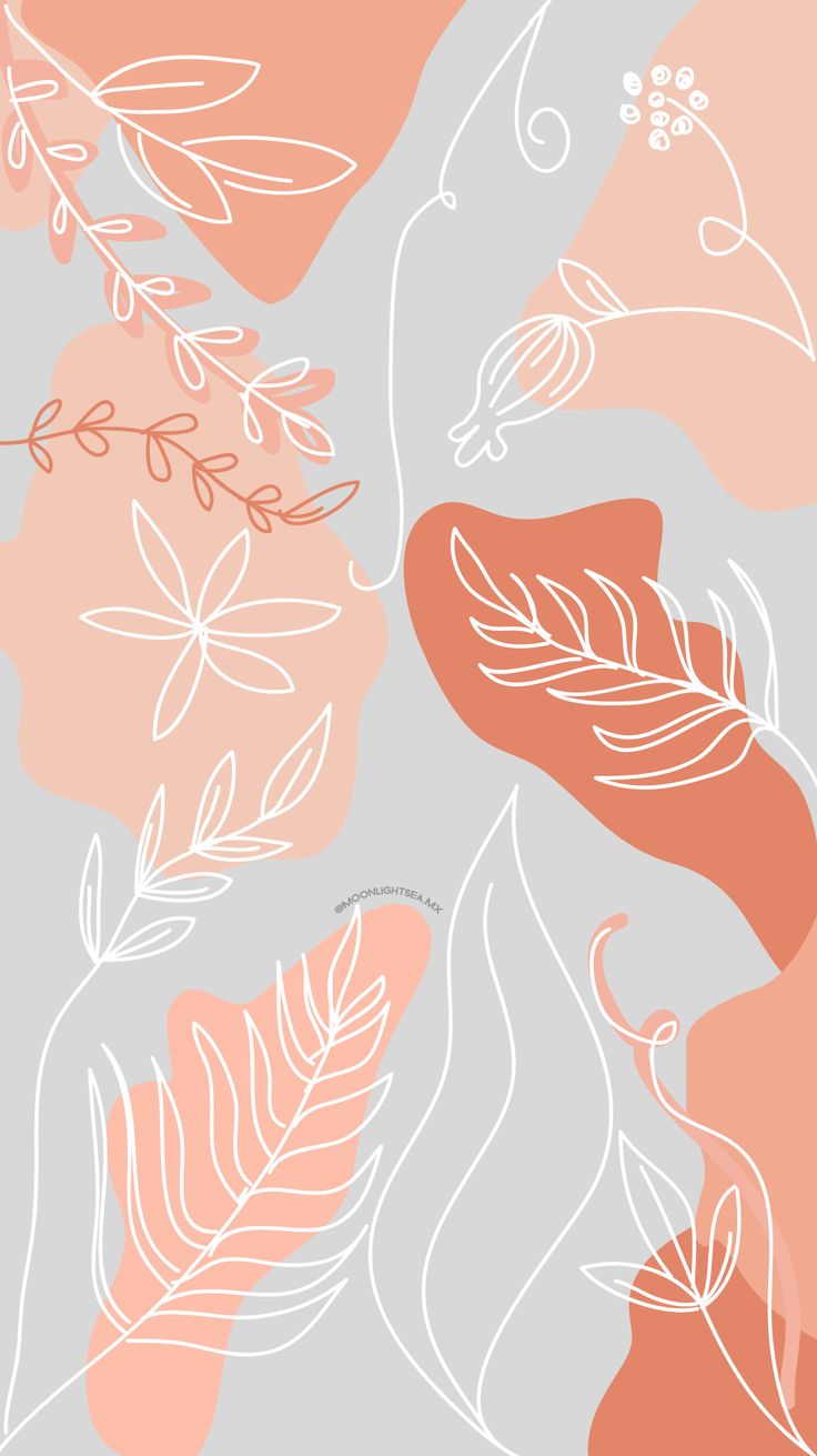 an orange and white pattern with leaves on it's side, in shades of pink and grey