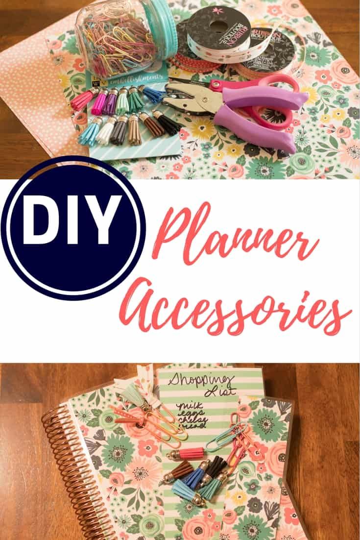 a binder with scissors and other crafting supplies on it, next to the title diy planner accessories