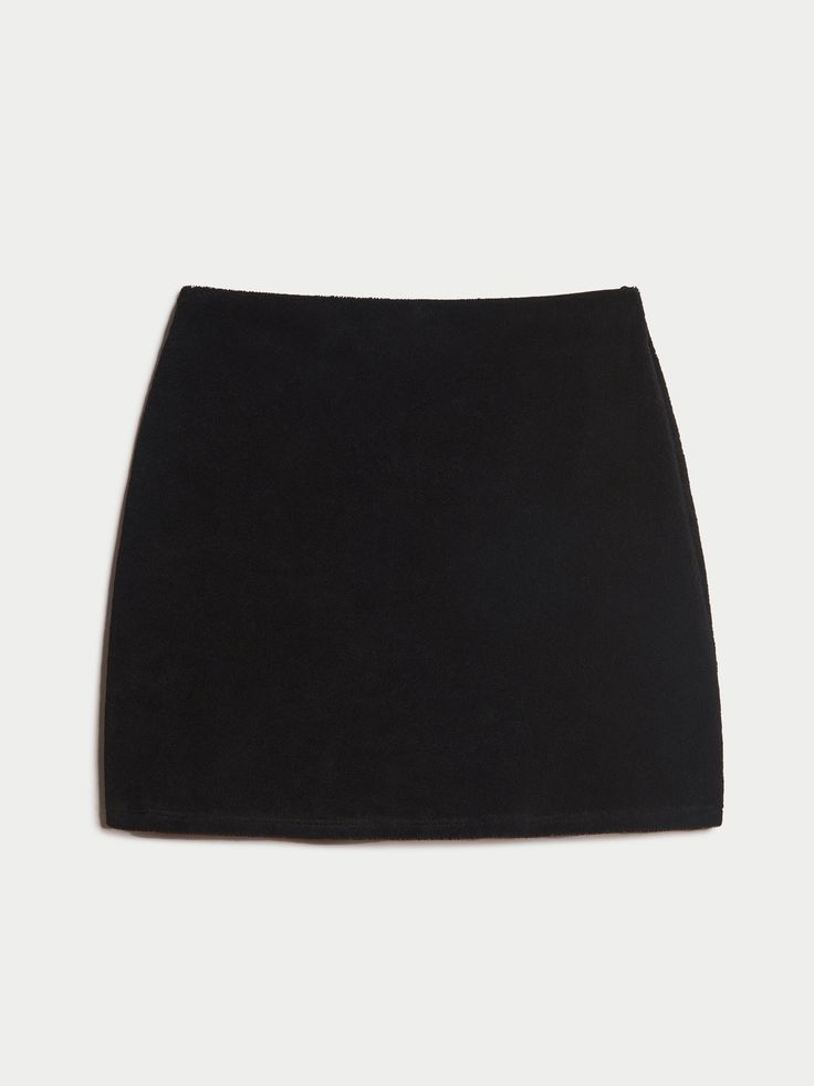 An easy A-line, this is your new summer wardrobe essential. | Suzie Kondi Mikros Mini Skirt in Terry | Black | Women's X-Small Creative Skirt, Black Mini Skirts, Skirt Png, Cute Black Skirt, Suzie Kondi, Mini Black Skirt, Black Miniskirt, Black Straight Skirt, Trendy Outfit Inspo