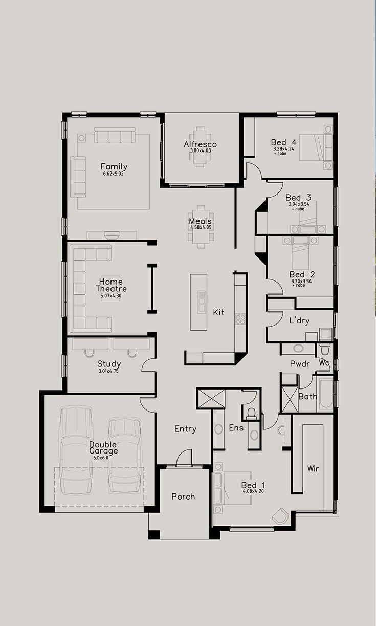 the floor plan for a three bedroom house with two car garages and an attached living area