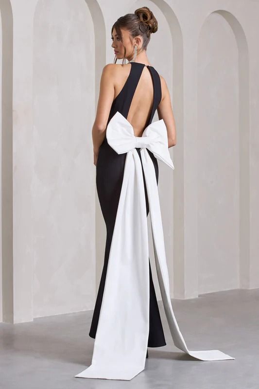 New In Shop The Hottest Trends & Newest Collections �– Club L London - USA Long Dress With Bow On Back, Statement Dress Classy, Black Tie Event Dresses, Evening Clothes, Open Back Maxi Dress, Dress Idea, Black Dress Prom, Fishtail Skirt, Black Tie Gala