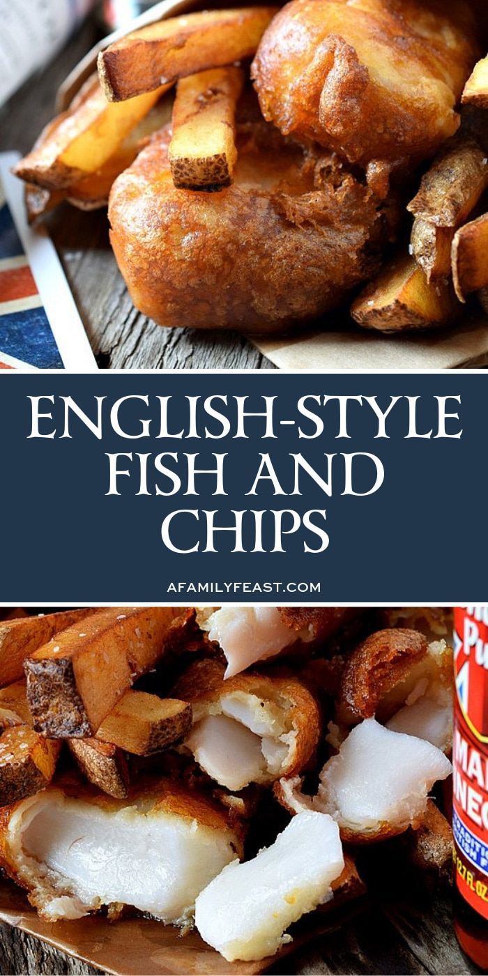 english - style fish and chips on a plate next to a bottle of beer with the title overlay